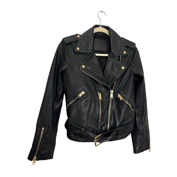 ALL SAINTS BALFERN Leather Biker jacket in Gold - Picture 9 of 17